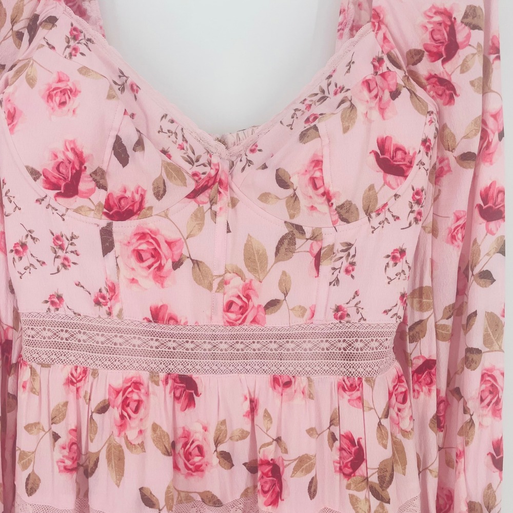 Altar'd State Kate Pink Floral Rose Lace Mini Dress size L Cottagecore Garden - Picture 4 of 16